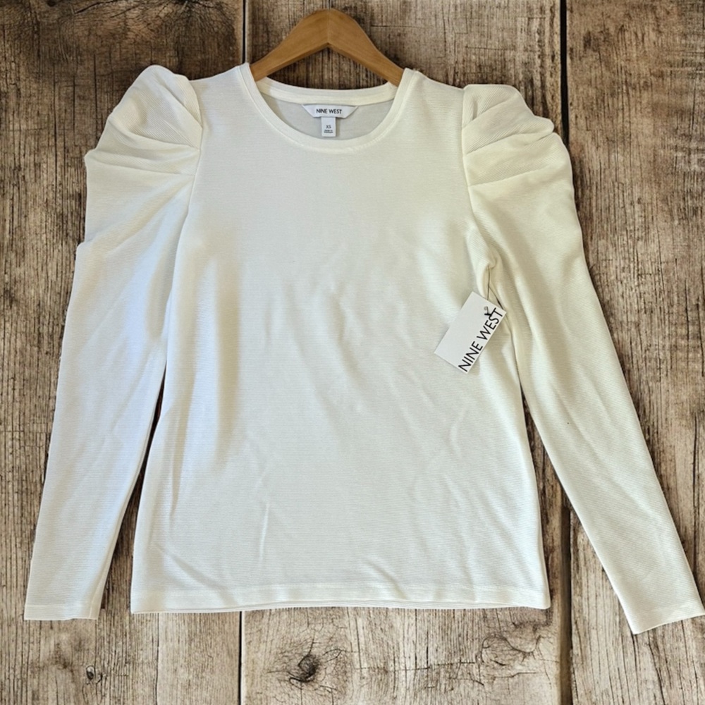 Nine West Off-White Puff Sleeve Blouse